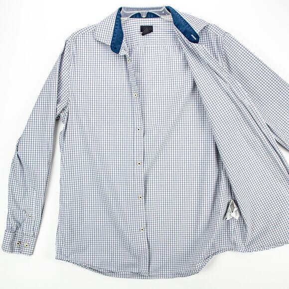 H&M Men's Long Sleeve Shirt Button Up White Black Geometric Medium 100% Cotton - Picture 5 of 9